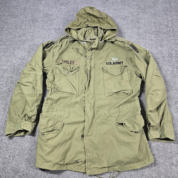 Vintage US Army M-65 Field Coat Mens Long‎ Medium OG-107 Hooded Military Jacket - Picture 1 of 16
